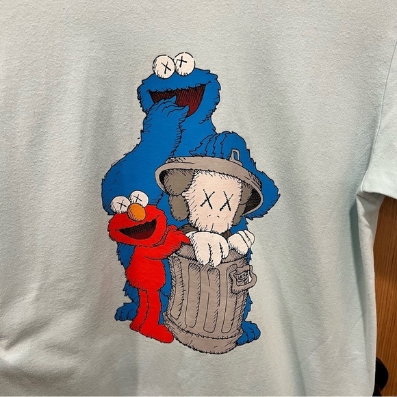 Uniqlo x KAWS Other - Uniqlo Kaws T-Shirt Men's Med Sesame Street Elmo Cookie Monster Light Blue Tee